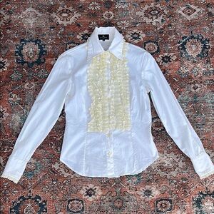 ETRO White Lace-Trimmed TUX Shirt Blouse SMALL Cotton